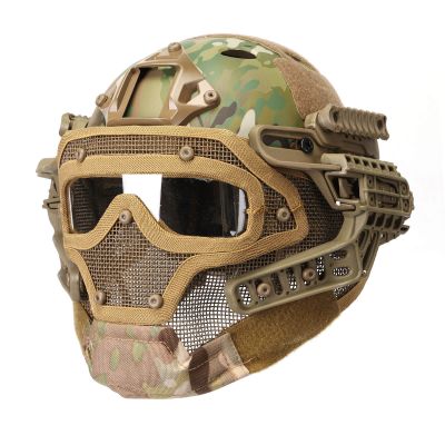 Fast Tactical Helmet Combined with Full Mask and Goggles for Airsoft Paintball CS 